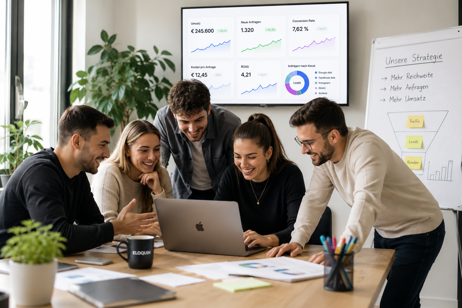 Eloquin Team arbeitet gemeinsam an Strategie, Website und Kampagnenperformance