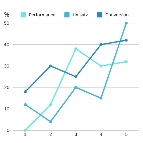 Diagramm mit Performance, Umsatz und Conversion-Entwicklung
